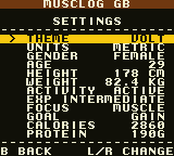 The Game Boy Color build's settings screen in Kinetic Volt, with THEME as the first row