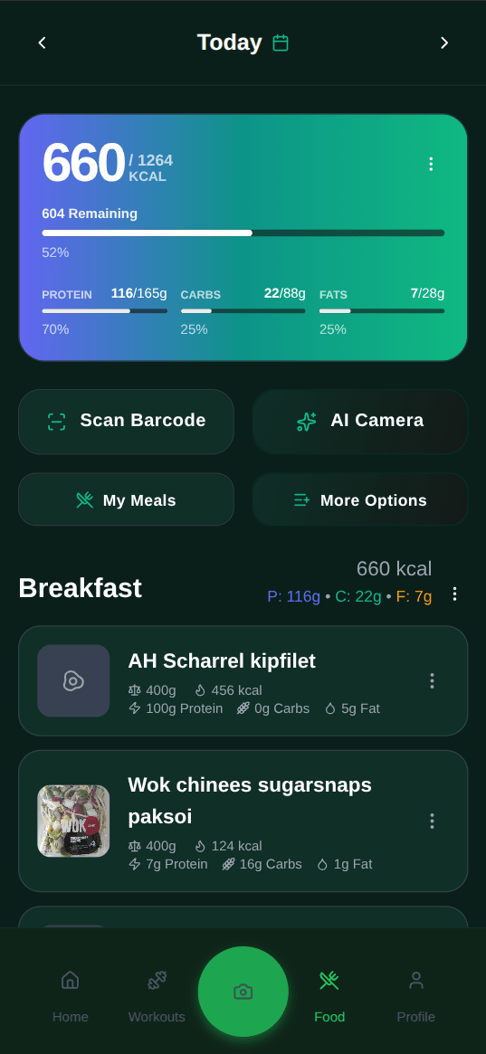 Musclog today's nutrition screenshot